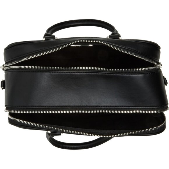 Women's Double Compartment Satchel Black Leather Zipper Closure Crossbody - Picture 4 of 5